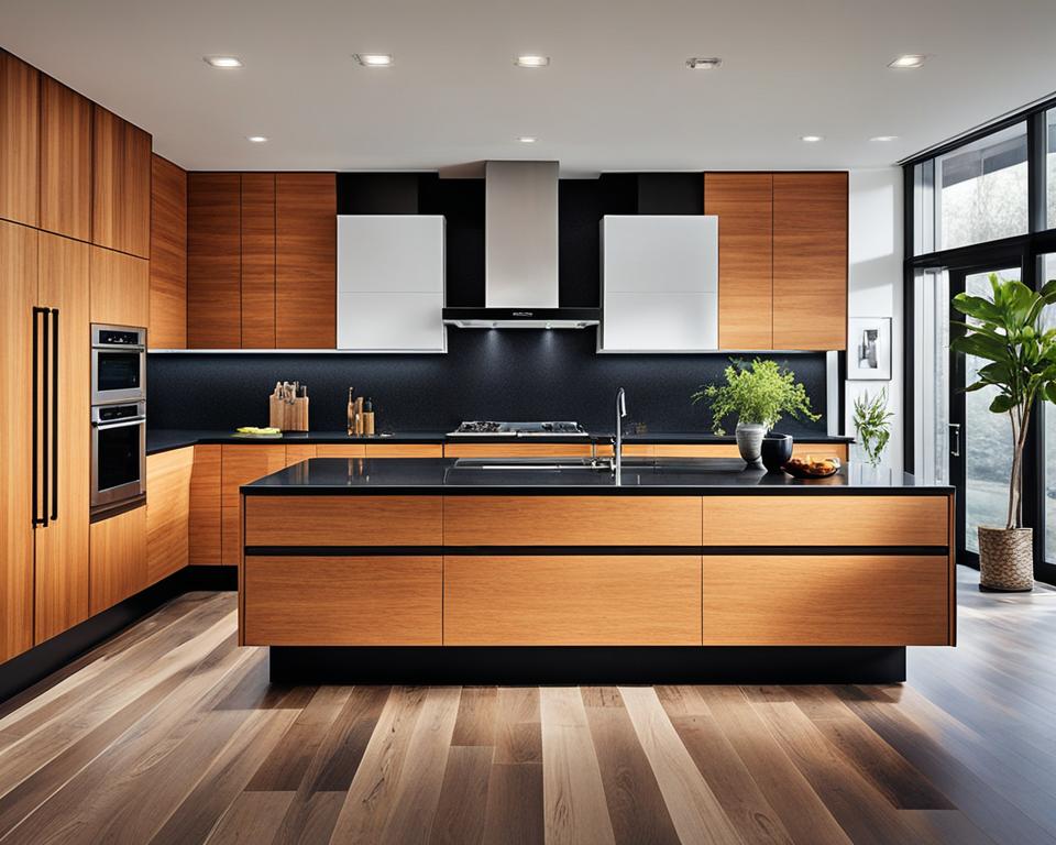 black granite countertops with wood