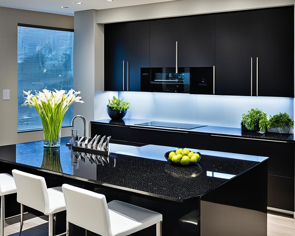 black granite waterfall countertops