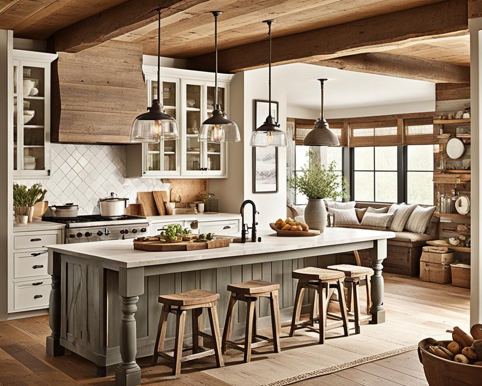 natural elements in moody farmhouse kitchen