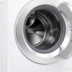 Electrolux ELFW7637AT front-load washing machine with the door open showing the stainless steel drum